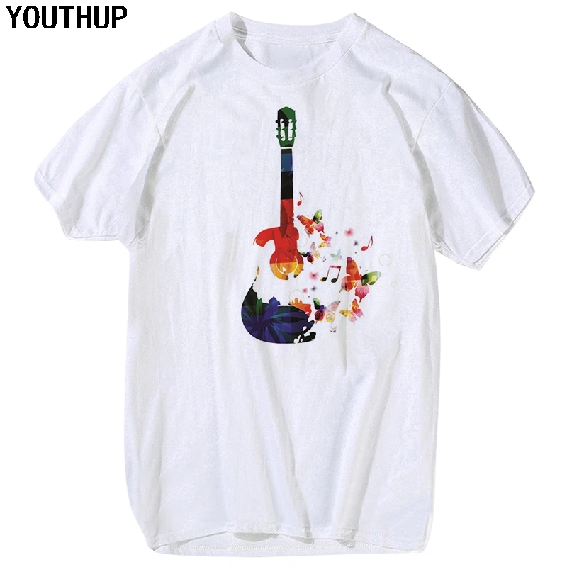 YOUTHUP 2018 3D футболки Для мужчин мультфильм печати гитара Смешные топы женщин