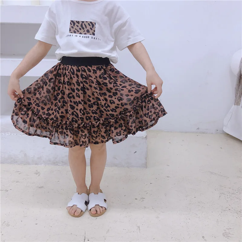

2019 Summer New Arrival korean style clothing sets Leopard printed short sleeve T-shirt with half flowers skirt for cute girls