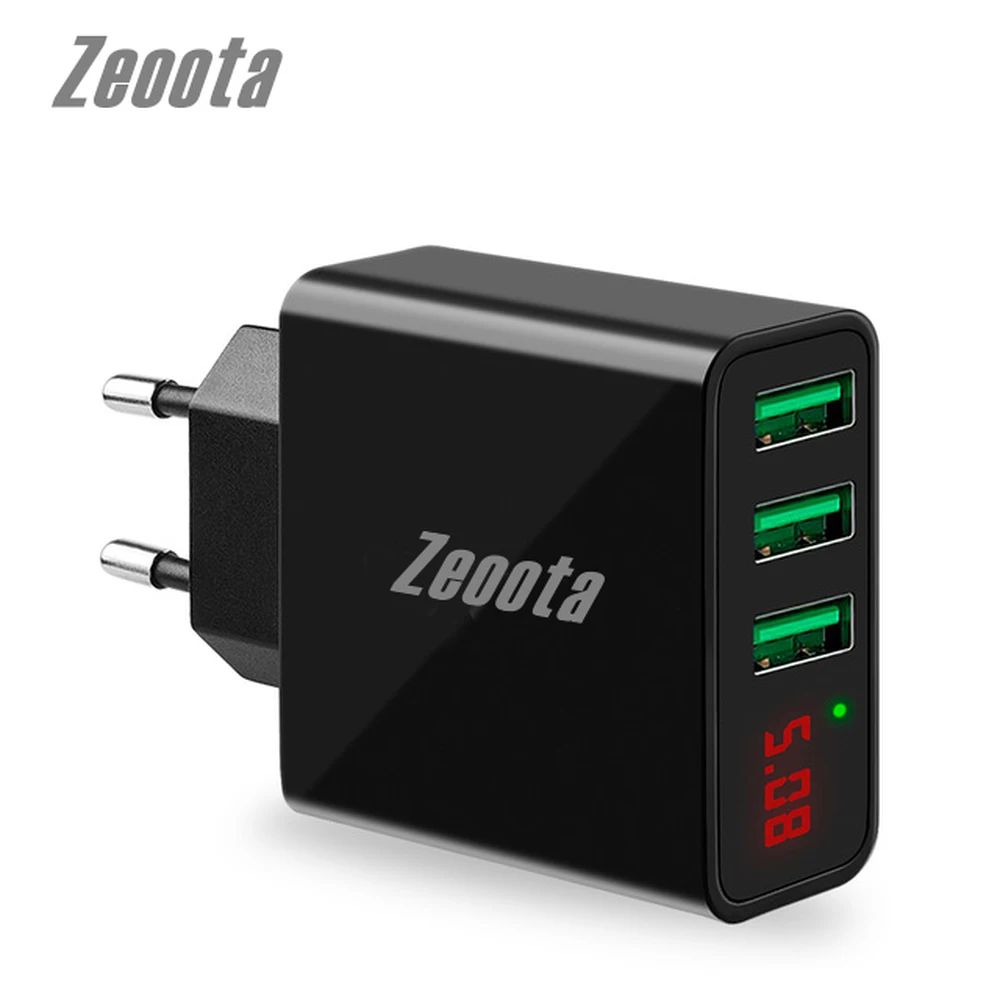 

Zeoota 3 Port USB Charger Adapter For iPhone Samsung S8 Mobile Phone LED Display EU US Plug 2.4A Smart Fast Charge Wall Charger