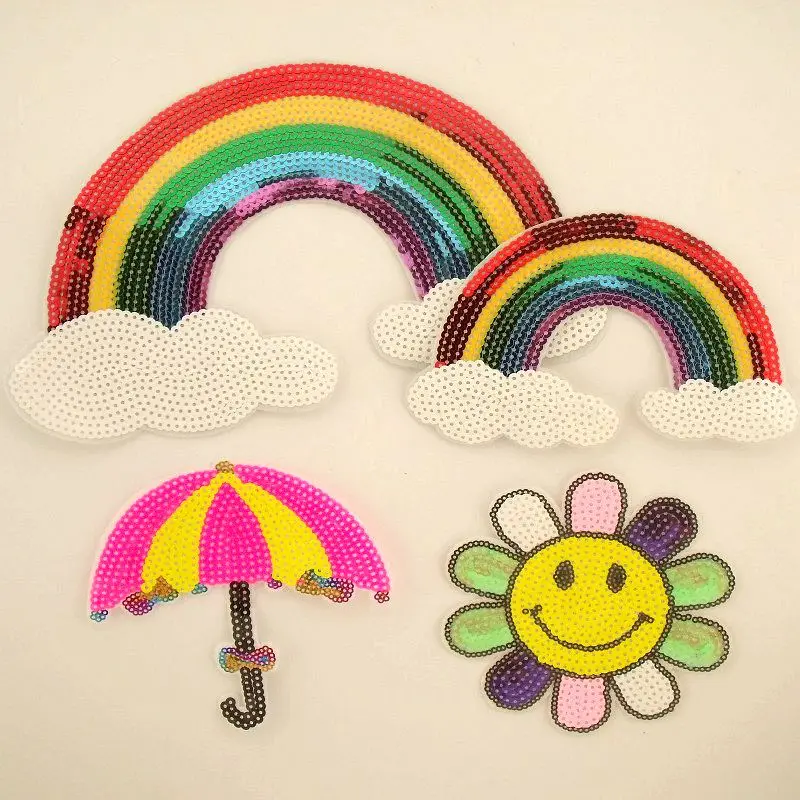 

Embroidered Sew-On Patches For Clothes Sewing Rainbow Sunflower Clothing DIY Motif Applique Sticker Sequins sequined handmade
