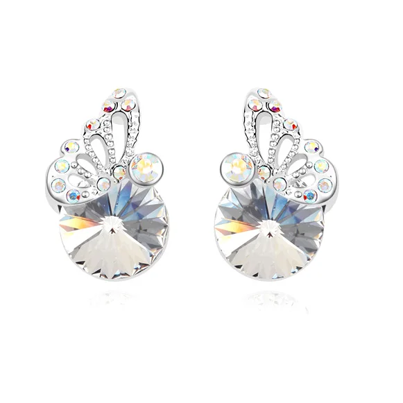 Женские круглые серьги гвоздики с кристаллами Сваровски 100%|earrings for women|round earringsround
