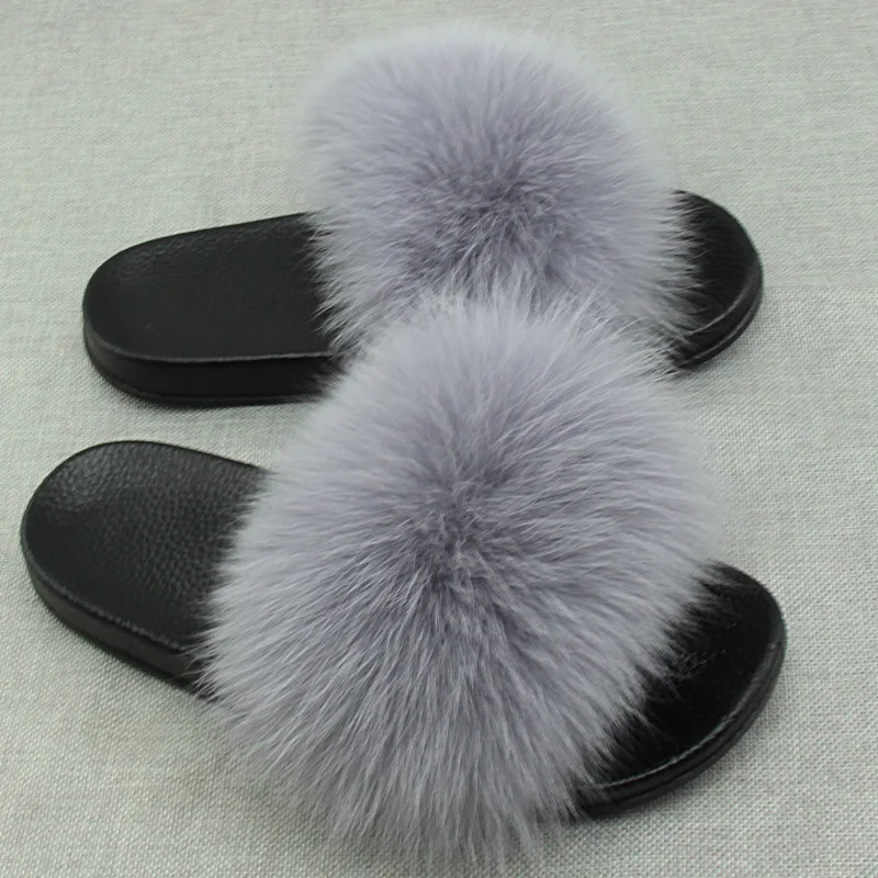 black furry flip flops