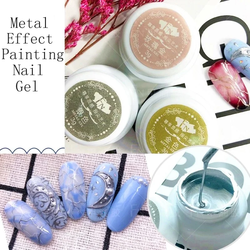 

Metal Effect Nail Gel Rose Gold Silver UV LED Draw Painting Stamping Nail Art Color Gel Polish Manicure Long Lasting Gel Vernish