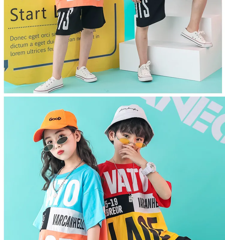 Summer 2019 baby girls Boys clothing set 6 8 10 12 14 Years hiphop tshirt pants kids jazz dance costumes toddler outfits 140 160 (5)
