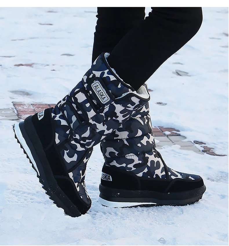 Мужские зимние ботинки на платформе; мужские ботинки до середины икры из водонепроницаемого нейлона; теплая плюшевая обувь на платформе; Цвет Черный; большие размеры 45-47