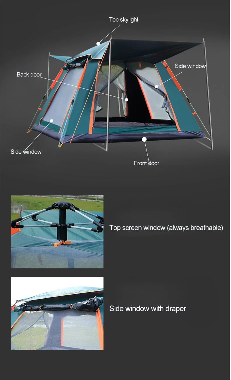 Автоматический всплывающий непромокаемый тент для 3-4 человек, анти-москитный семейный кемпинговый походный тент, тент, палатки, открытый солнцезащитный козырек