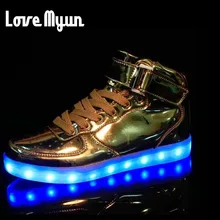 Brand Men lantern high Top Shoes Gold Sliver7 Colors luminous shoes LED glow men USB rechargeable light DD-62