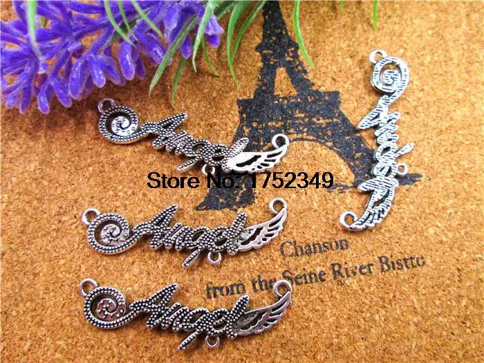 

15pcs--Angel charms,Antique Tibetan Silver letters Angels Signs Charm Pendants,angel wings,wing charms,angel connector 43x13mm