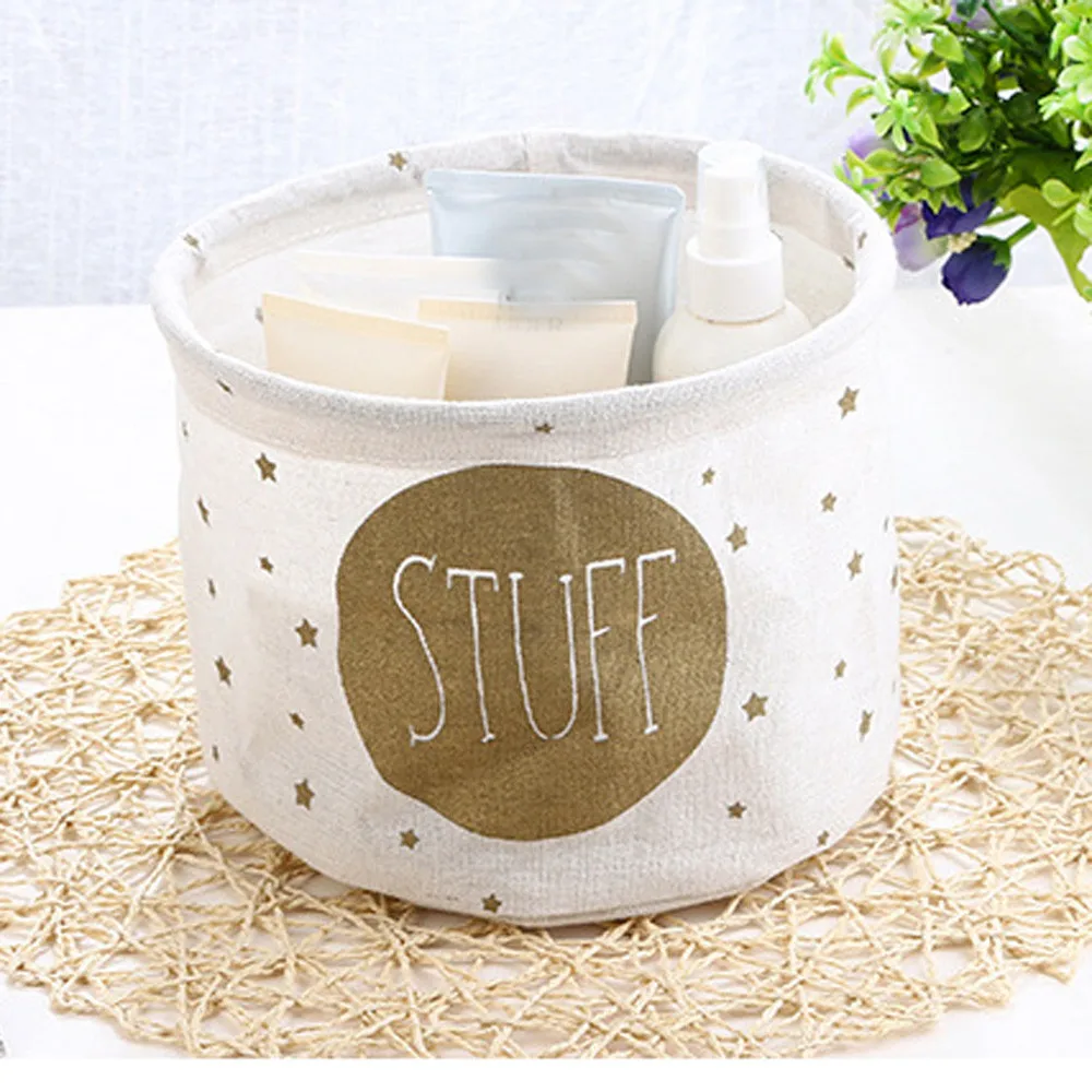 2018 hot PC Cotton Linen Desktop Storage Basket makeup organizer Foldable Sundries Storage Box #T2