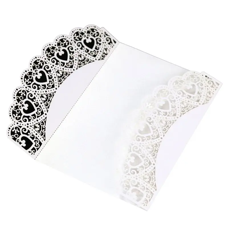 10pcs/set Rustic Laser Cut Wedding invitations Cards Lace Burlap Tie Invite Envelopes Kit For Engag - 33046898487
