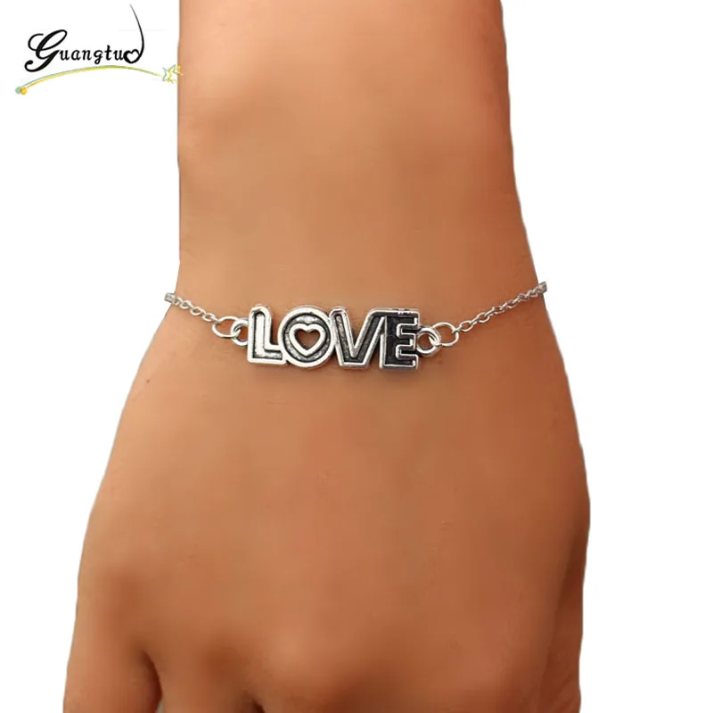 

1Pcs LOVE Trendy Letters Bracelets Bangles Vintage Silver Plated Bracelet For Men Women European & American Valentine's Gift