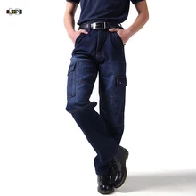 Idopy мужские джинсы карго военные тактические с несколькими карманами рабочие синие свободные джинсы для мужчин размера плюс