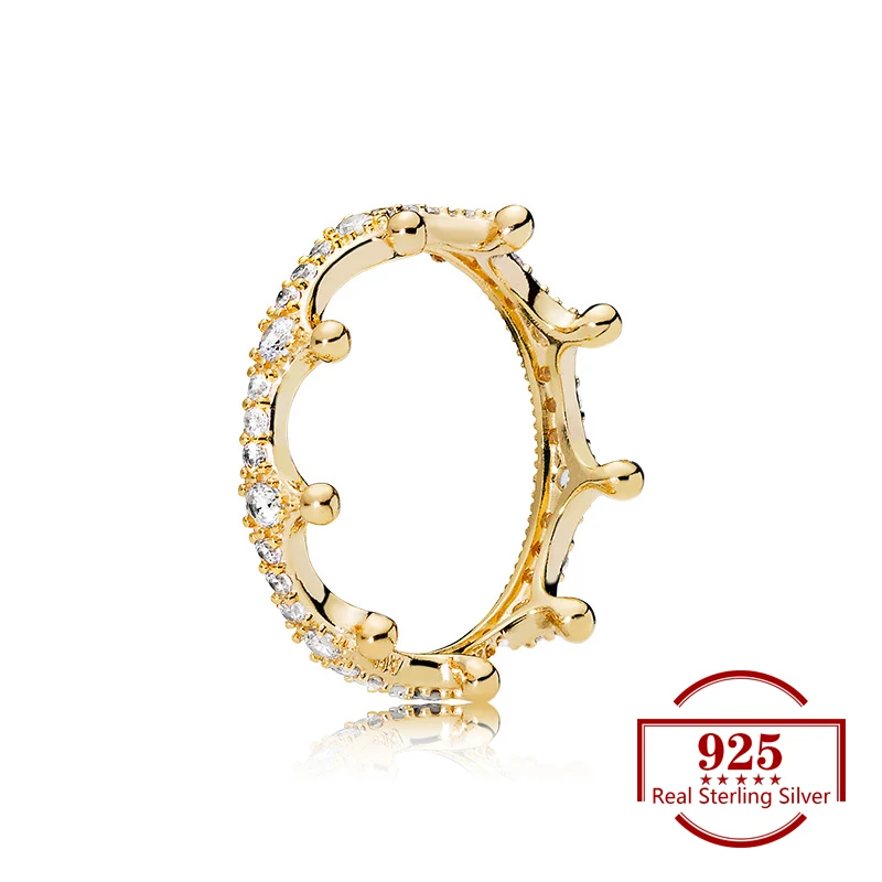 

925 Sterling Silver Crown Zircon Gold Color Ring for Trendy Jewelry Denmark Original Ring Women Jewelry Wedding Party Lover Gift