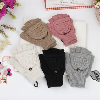 

Winter Gloves Women Mitten Warm Fingerless Gloves Girl Wool Exposed Finger Gloves Winter Ladies Mittens Solid Writting