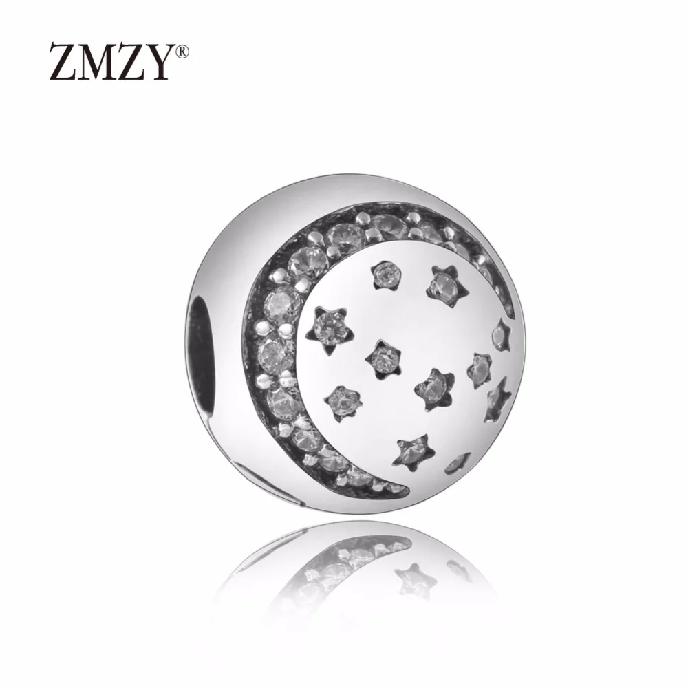 

ZMZY 100% 925 Sterling Silver Jewelry Classic Crystal Moon Star Clip Beads fits Original Pandora Bracelet DIY Charms Jewelry
