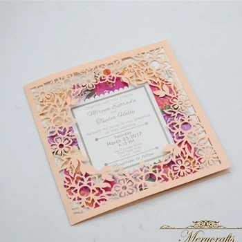

Peach shiny Laser cut CD case wedding invitation decoration