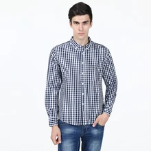 New Slim Fit Serried Plaid 100% Cotton Blue Casual Shirt Men’s Social Dress Shirt Full Sleeve Turn Down Collar Standard US Size