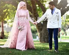 Hijab Lace AppliquesTurkish Evening Gowns Hochzeitskleid Robe De Mariage Long Sleeve Muslim Evening Dress Turkey Vestido Festa