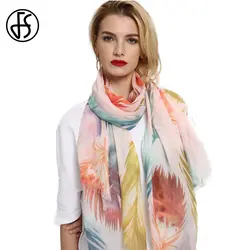 FS Echarpe длинный хлопок белье шарф шарфы Для женщин платки пашмины Обертывания для дам Цвет принтом перьев зима теплая пашмины