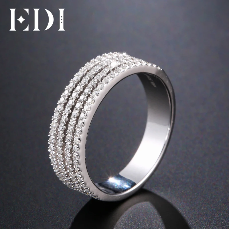 EDI Unique Pave Natural Diamond Ring 14k 585 White Gold Wedding Bands For Women Fine Jewelry