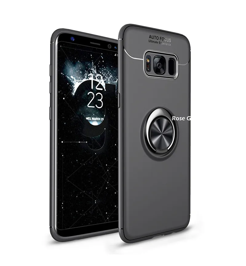 Black Чехлы для телефонов samsung Galaxy s8 s9 s10 plus, магнитное кольцо-кронштейн, автомобильный держатель, роскошная силиконовая Противоударная задняя крышка s10e funda - Цвет: Black