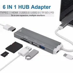 Basix 6 в 1 USB-C концентратор HDMI 4 K видео аудио кабель адаптер Тип C к HDMI Usb 3,0/usb 2,0 с SD/TF Card Reader Тип C USB HUB