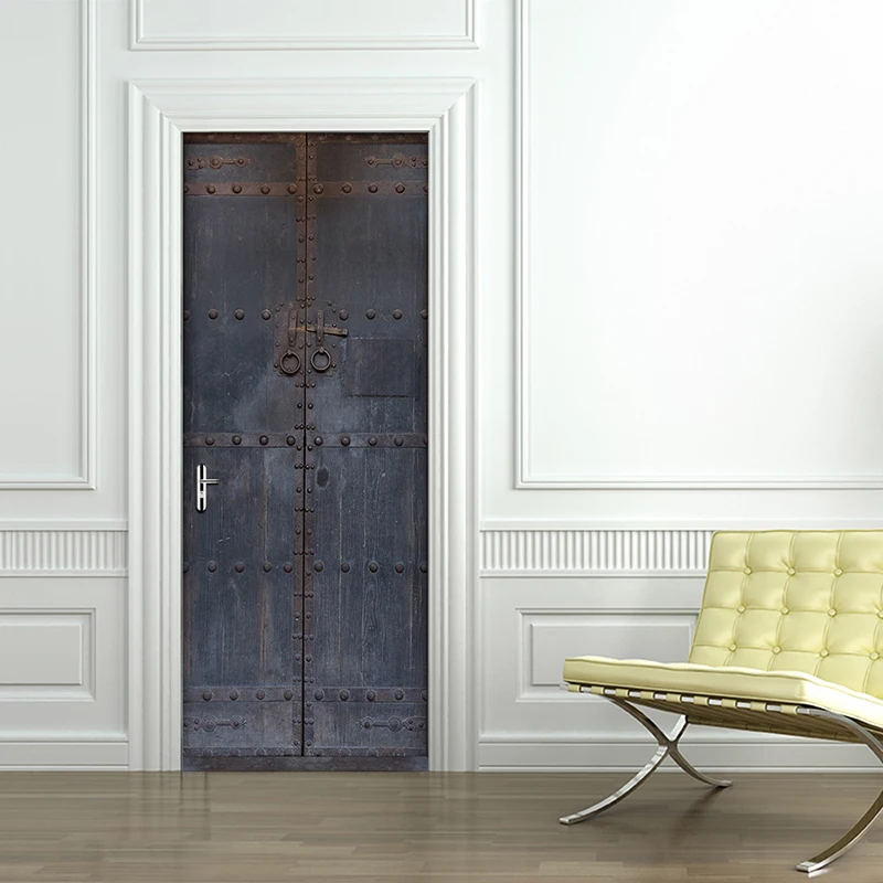 Винтажная 3D дверная металлическая дверная наклейка DIY, водонепроницаемые съемные обои, самоклеющаяся наклейка, домашний декор 200*77 см