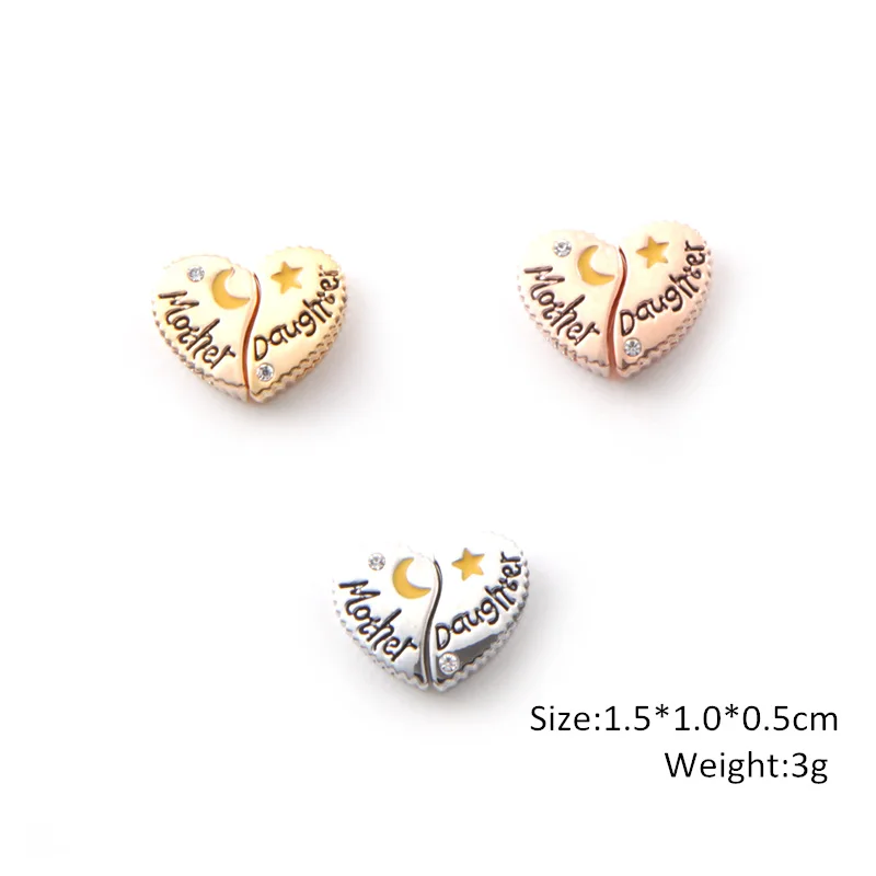 SANSHOOR Jewelry Love Heart Shaped Mother Daughter Slide Charms Fit 10mm Stainless Steel Mesh Bracelet Accessories DIY Making