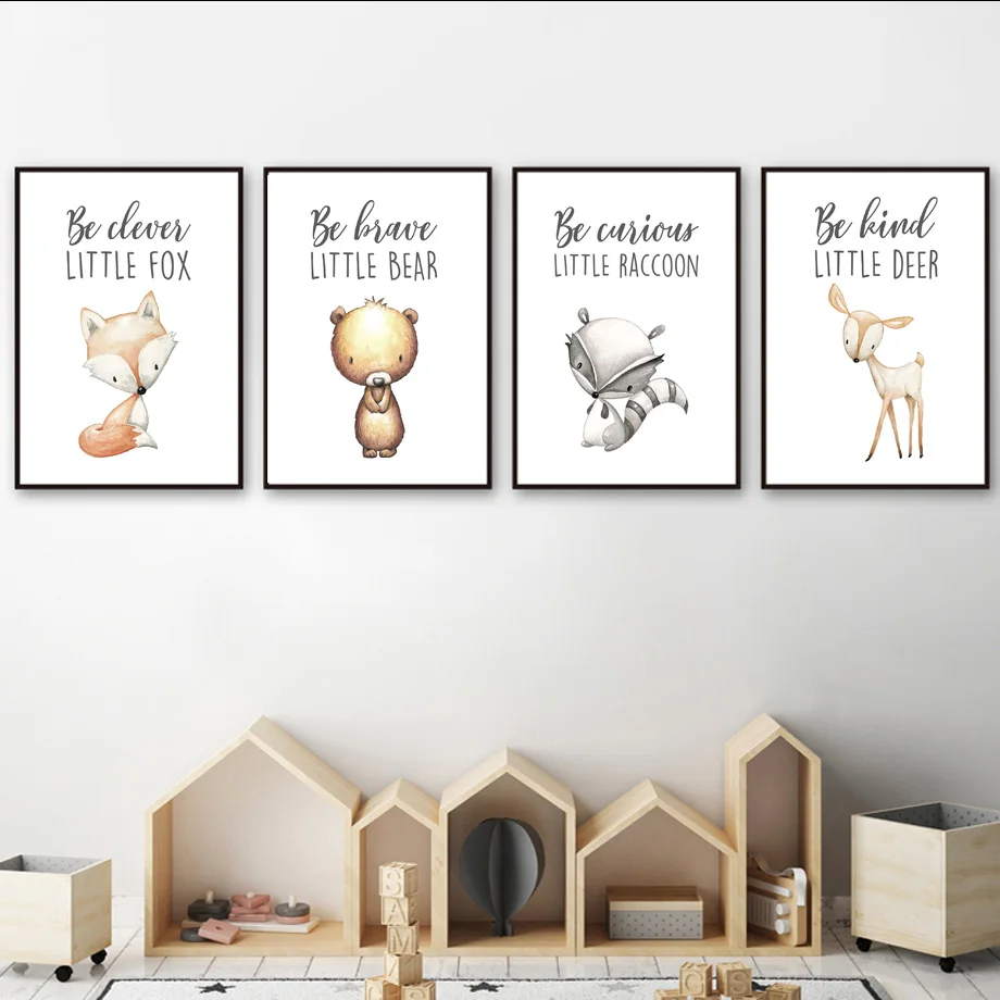 

Fox Bear Raccoon Deer Animal Quote Nordic Posters And Prints Nursery Wall Art Canvas Painting Wall Pictures Baby Kids Room Decor