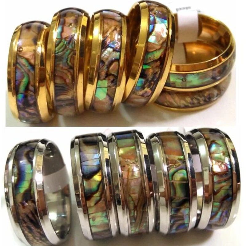 Wholesale 20Pcs/Lot Color Mix Retro Shell Filled Stainless Steel Rings Male Trendy Party Jewelry Lover Band 4