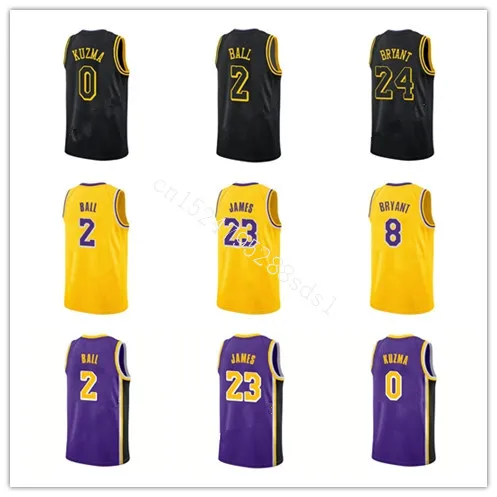 

2019 Newst #23 LeBron James #24 8 Kobe Bryant #2 Lonzo Ball #0 Kyle Kuzma Basketball Jersey Embroidery Stitched US Size XXS-XXL