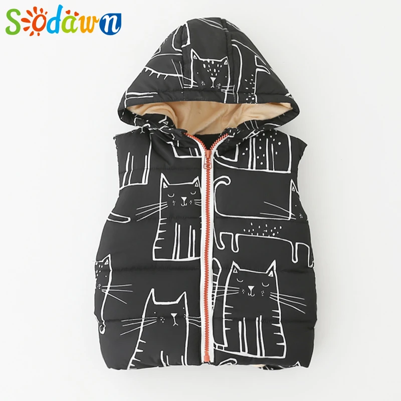 Sodawn/осень-зима г.; жилет для мальчиков и девочек с милым рисунком; рубашка на молнии с капюшоном; плотная удобная одежда для детей