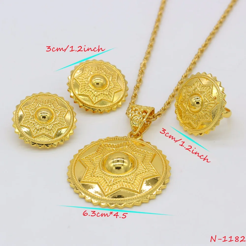 Adixyn комплект ювелирных украшений золотистого цвета в африканском стиле Свадебный круглый кулон/серьги/Кольцо/ожерелье эритрейские/арабские подарки N1182