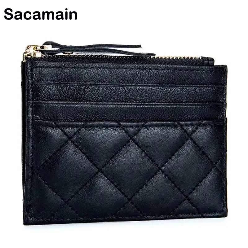 Soft Lambskin Small Leather Wallet Woman Purse Zipper Leather Cardholder Genuine Leather Small Money Bag Visit Card Holder