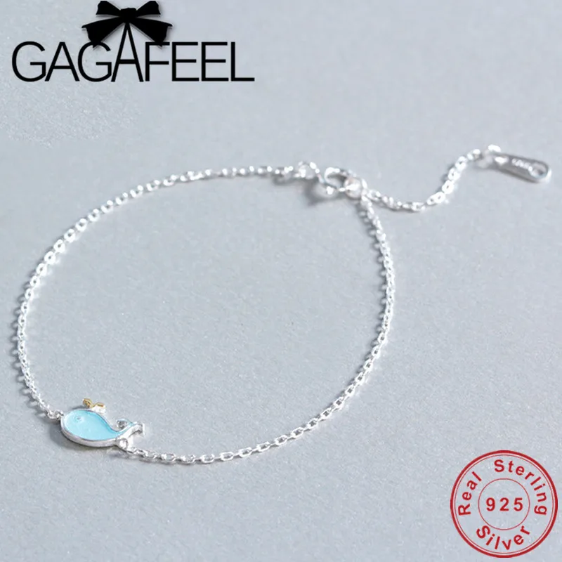 

GAGAFEEL S925 Cute Blue Whale Bracelets for Women Girls' Lovely Animal Link Chain 100% 925 Sterling Silver Jewelry Dropshipping