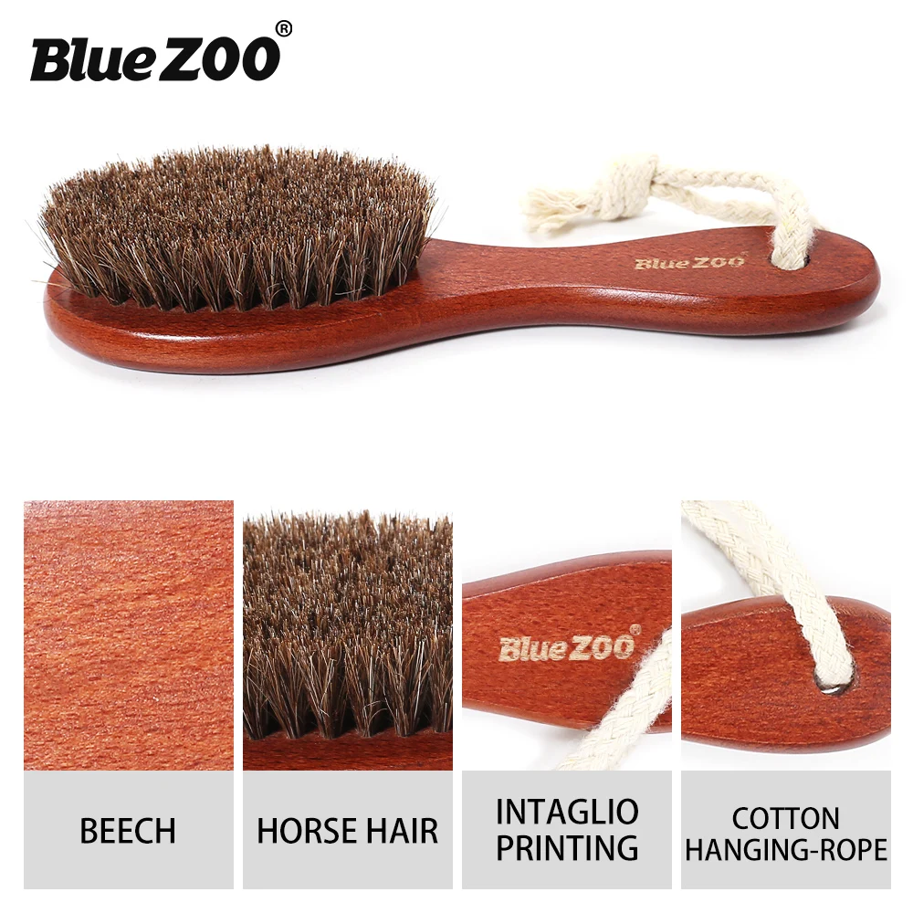 Blue ZOO многофункциональная натуральная Конская щетка для бороды/щетка для волос/щетка для ванны с деревянной ручкой Массажная щетка для тела