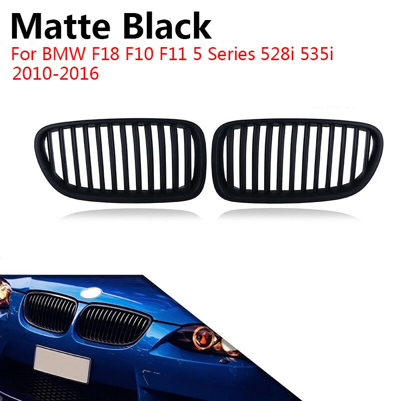 Best 1 Pair Matte Black Kidney Grill Grille 1 Line Slat Front Bumper Kidney Grill For BMW F18 F10 F11 5 Series 2010 2016