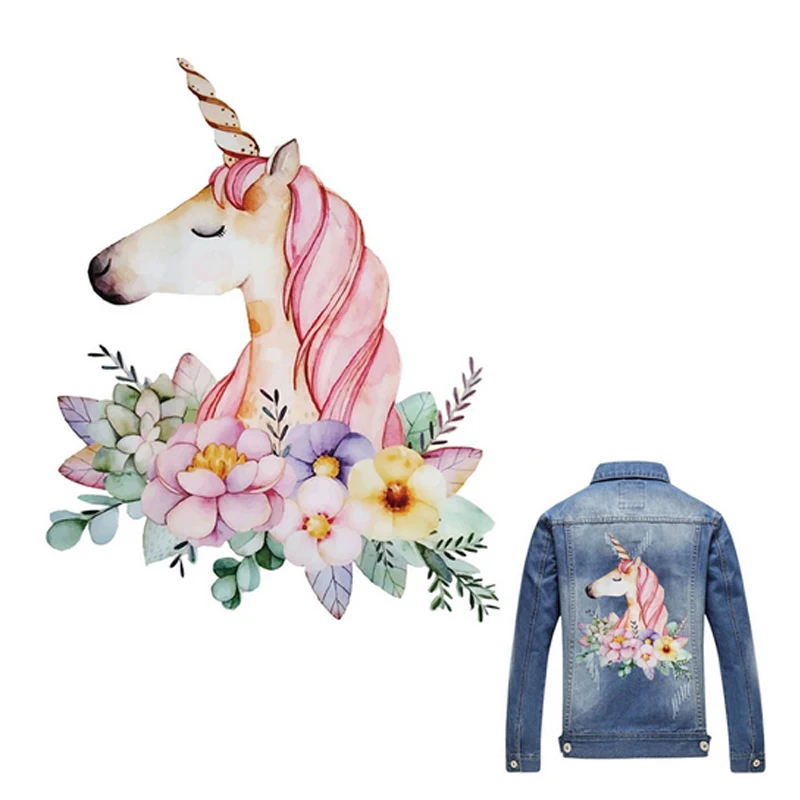 

Cartoon Flower Unicorn Ironing On Patches Heat Transfers Press Stickers for Families Patch DIY Appliques for Parent childs