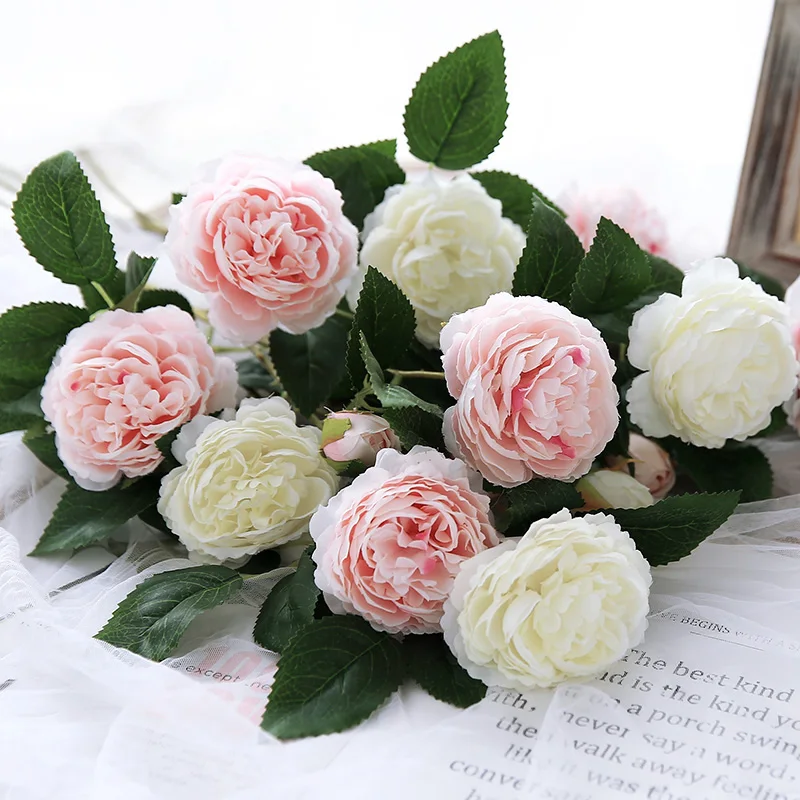 yumai 1 шт. 3 головы пион шелковые искусственные цветы поддельные розы невесты свадьба украшение