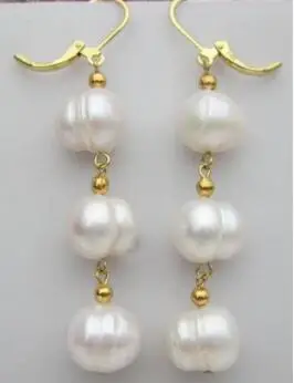 

free shipping Wholesale price 11-12mm perfect baroque white south sea pearl dangle earring 14/20 GOLD