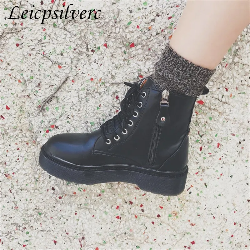 

winter fashion popular Sexy Comfortable Non-slip Lace zipper warm Martin boots Flat shoes Young woman Pu High heels Women boots