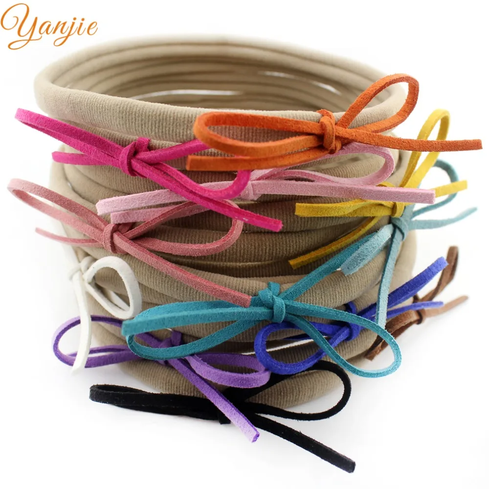

300 pcs/lot DHL Free Faux Leather Bow Kids Girl Elastic Nylon Headband Chic European Hair Accessories For Kids Headwrap Headwear