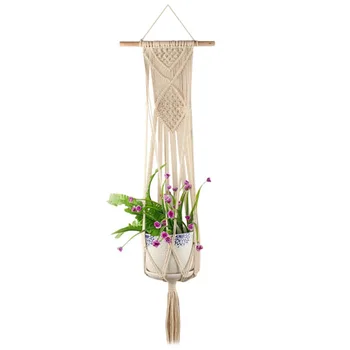 

Vintage Knotted Plant Hanger Basket Green Flowerpot Macrame Lifting Rope Plant Hanger Pot Holder Garden Hanging Flower Display