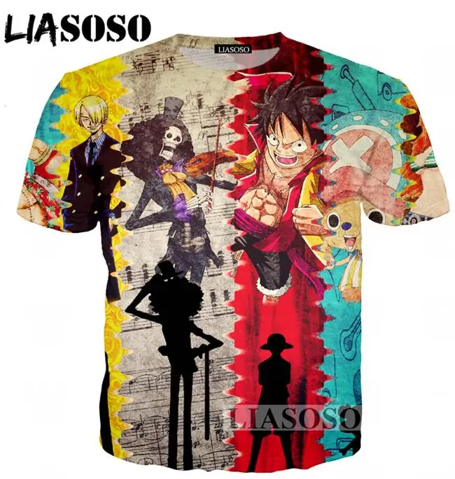

LIASOSO Summer New Men Women Fashion Sweatshirt 3D Print Anime Skull One Piece T shirt Short Sleeve Top Round Neck Pullover T14