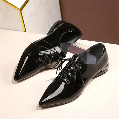 Plus size 34-42 women's genuine leather lace-up flats oxfords leisure soft comfortable espadrilles casual british style shoes - Цвет: black