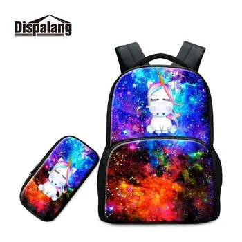 

Dispalang 3D Galaxy and Unicorn Patterns Lager Laptop Backpack with Pencil Case 2pcs in 1 set Computer Bags Capacity Rucksacks