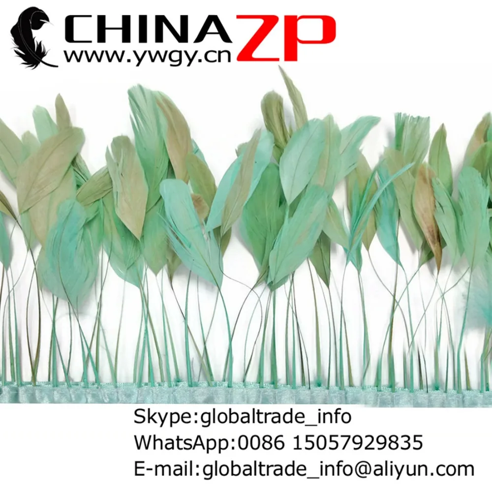 

4-6 Inch Gold Manufacturer CHINAZP Factory 10yards/lot Top Quality Dyed Aqua Green Stripped Rooster Tail Feathers Trim