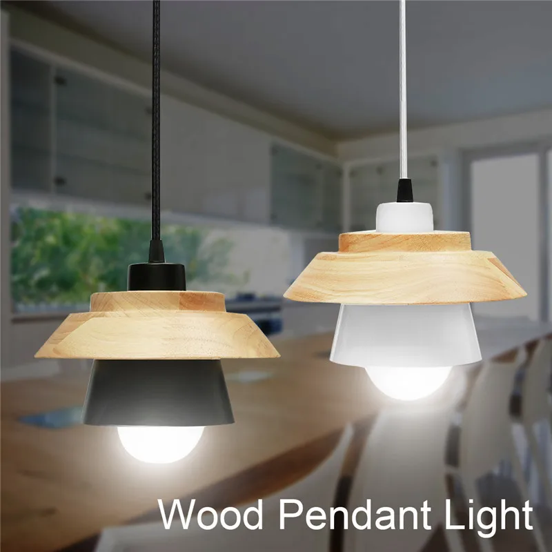 

Smuxi E27 Wood Pendant Lights LED Pendant Lamp Modern Iron Suspension Luminaire Wood Hanging Lightings Kitchen Dining Room