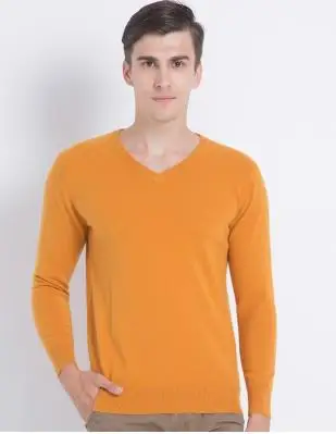 Большой размер коза, кашемир мужской бутик повседневный деловой пуловер свитер сплошной цвет O/v-образным вырезом S/105-3XL/130 - Цвет: ginger ylw V