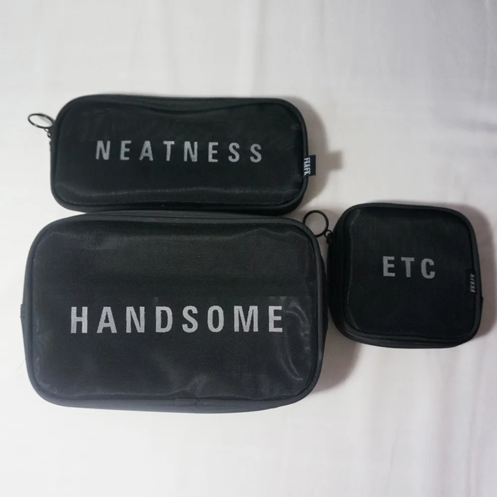 3PCS/Set Makeup Bag Pouch Cosmetic Multifunctional Necessaries Storage Toiletry Mesh Underwear Wash Letter Print Letters Random